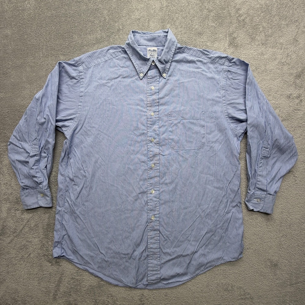Brooks Brothers Shirt Mens 16-2 Blue Striped Cotton Button Up Long Sleeve
